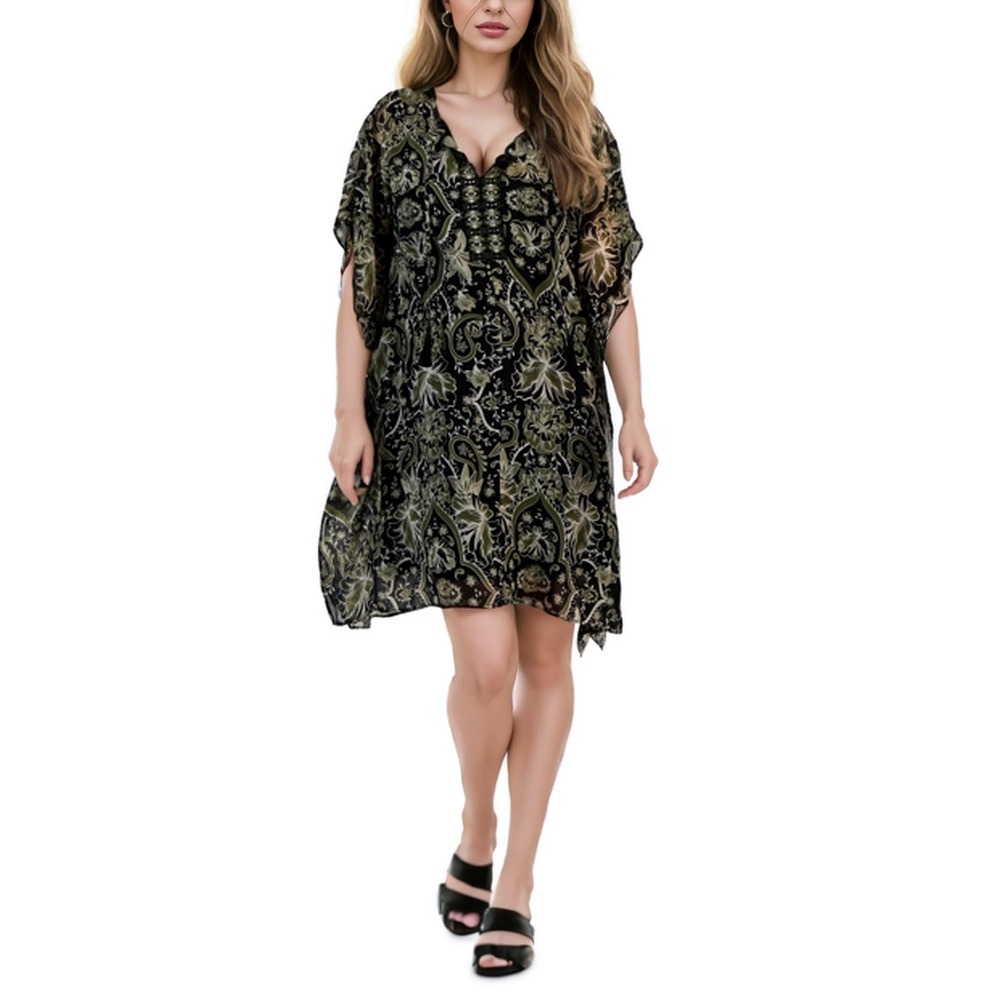 JM Collection Embellished Caftan Dress Womens 2XL Paisley Floral Tassel Boho NWT